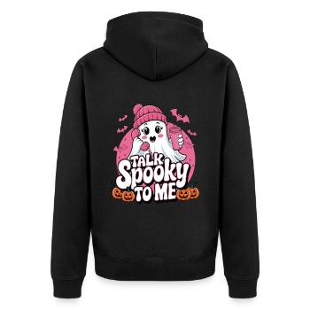 Halloween Ghost Funny Talk Spooky To Me - Unisex Premium Bio Zip Hoodie - Schwarz - Hinten - Nico (187cm)