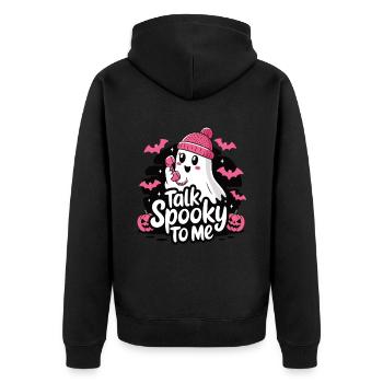 Halloween Ghost Funny Talk Spooky To Me - Unisex Premium Bio Zip Hoodie - Schwarz - Hinten - Nico (187cm)