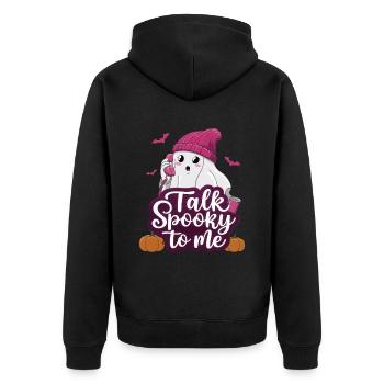 Halloween Ghost Funny Talk Spooky To Me - Unisex Premium Bio Zip Hoodie - Schwarz - Hinten - Nico (187cm)
