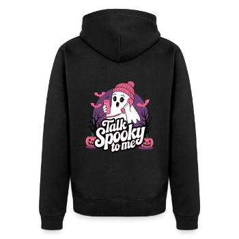 Halloween Ghost Funny Talk Spooky To Me - Unisex Premium Bio Zip Hoodie - Schwarz - Hinten - Nico (187cm)