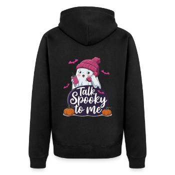 Halloween Ghost Funny Talk Spooky To Me - Unisex Premium Bio Zip Hoodie - Schwarz - Hinten - Nico (187cm)