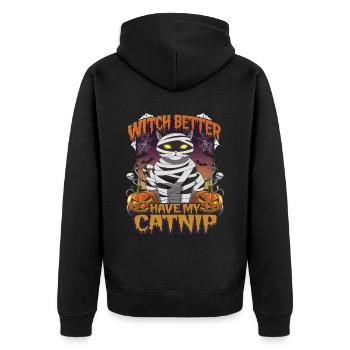 Halloween Cat Forget Candy Give Me A Cat - Unisex Premium Bio Zip Hoodie - Schwarz - Hinten - Nico (187cm)