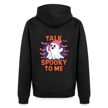 Halloween Ghost Funny Talk Spooky To Me - Unisex Premium Bio Zip Hoodie - Schwarz - Hinten - Nico (187cm)