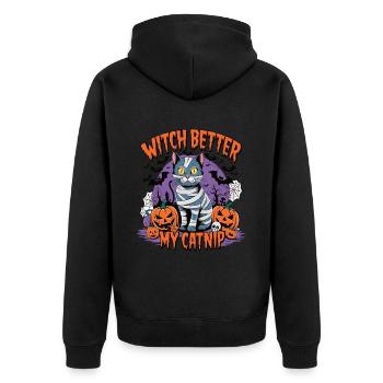 Halloween Cat Forget Candy Give Me A Cat - Unisex Premium Bio Zip Hoodie - Schwarz - Hinten - Nico (187cm)
