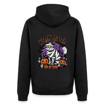 Halloween Cat Forget Candy Give Me A Cat - Unisex Premium Organic Zip Hoodie - black - Back - Nico (187cm)