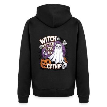 Halloween Cat Forget Candy Give Me A Cat - Unisex Premium Organic Zip Hoodie - black - Back - Nico (187cm)