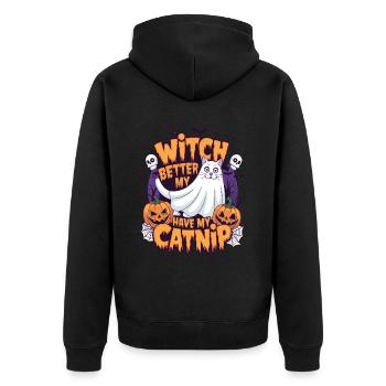 Halloween Cat Forget Candy Give Me A Cat - Unisex Premium Organic Zip Hoodie - black - Back - Nico (187cm)