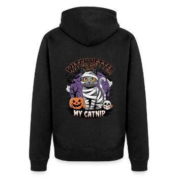Halloween Cat Forget Candy Give Me A Cat - Unisex Premium Bio Zip Hoodie - Schwarz - Hinten - Nico (187cm)