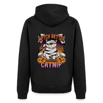Halloween Cat Forget Candy Give Me A Cat - Unisex Premium Organic Zip Hoodie - black - Back - Nico (187cm)