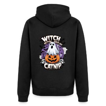 Halloween Cat Forget Candy Give Me A Cat - Unisex Premium Organic Zip Hoodie - black - Back - Nico (187cm)