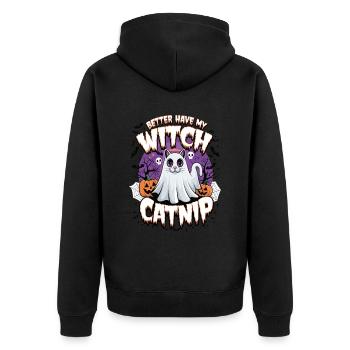 Halloween Cat Forget Candy Give Me A Cat - Unisex Premium Organic Zip Hoodie - black - Back - Nico (187cm)