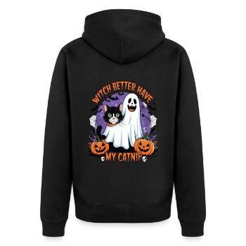Halloween Cat Forget Candy Give Me A Cat - Unisex Premium Organic Zip Hoodie - black - Back - Nico (187cm)