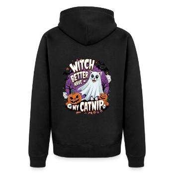 Halloween Cat Forget Candy Give Me A Cat - Unisex Premium Bio Zip Hoodie - Schwarz - Hinten - Nico (187cm)
