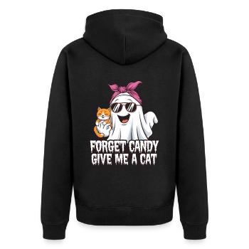 Halloween Cat Forget Candy Give Me A Cat - Unisex Premium Organic Zip Hoodie - black - Back - Nico (187cm)