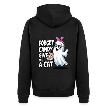 Halloween Cat Forget Candy Give Me A Cat - Unisex Premium Organic Zip Hoodie - black - Back - Nico (187cm)