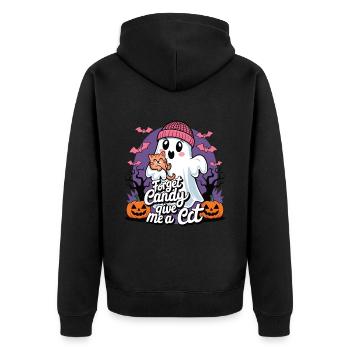 Halloween Cat Forget Candy Give Me A Cat - Unisex Premium Organic Zip Hoodie - black - Back - Nico (187cm)