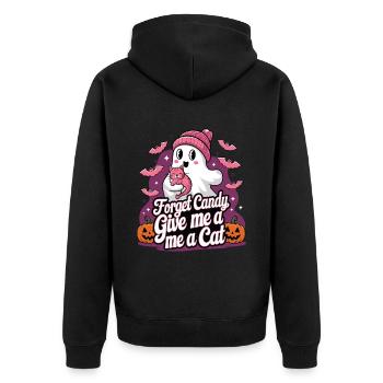 Halloween Cat Forget Candy Give Me A Cat - Unisex Premium Bio Zip Hoodie - Schwarz - Hinten - Nico (187cm)
