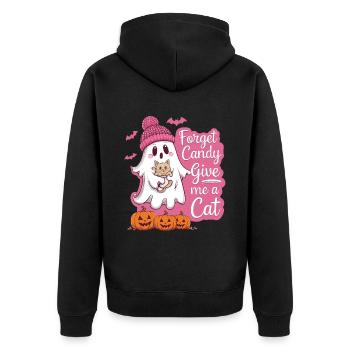 Halloween Cat Forget Candy Give Me A Cat - Unisex Premium Organic Zip Hoodie - black - Back - Nico (187cm)