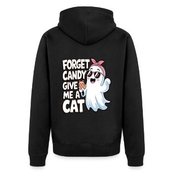 Halloween Cat Forget Candy Give Me A Cat - Unisex Premium Organic Zip Hoodie - black - Back - Nico (187cm)