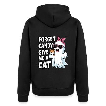 Halloween Cat Forget Candy Give Me A Cat - Unisex Premium Organic Zip Hoodie - black - Back - Nico (187cm)