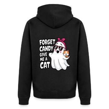 Halloween Cat Forget Candy Give Me A Cat - Unisex Premium Organic Zip Hoodie - black - Back - Nico (187cm)