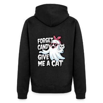 Halloween Cat Forget Candy Give Me A Cat - Unisex Premium Organic Zip Hoodie - black - Back - Nico (187cm)