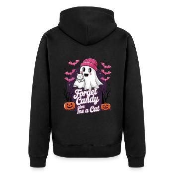 Halloween Cat Forget Candy Give Me A Cat - Unisex Premium Bio Zip Hoodie - Schwarz - Hinten - Nico (187cm)