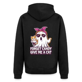 Halloween Cat Forget Candy Give Me A Cat - Unisex Premium Organic Zip Hoodie - black - Back - Nico (187cm)