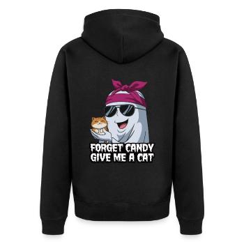 Halloween Cat Forget Candy Give Me A Cat - Unisex Premium Organic Zip Hoodie - black - Back - Nico (187cm)