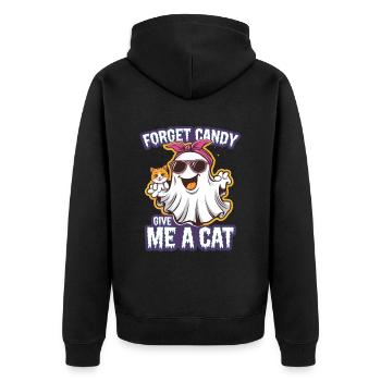 Halloween Cat Forget Candy Give Me A Cat - Unisex Premium Organic Zip Hoodie - black - Back - Nico (187cm)