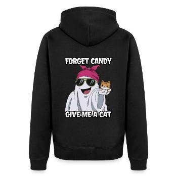 Halloween Cat Forget Candy Give Me A Cat - Unisex Premium Bio Zip Hoodie - Schwarz - Hinten - Nico (187cm)