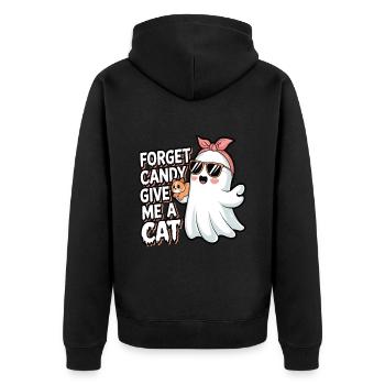 Halloween Cat Forget Candy Give Me A Cat - Unisex Premium Bio Zip Hoodie - Schwarz - Hinten - Nico (187cm)
