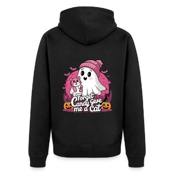 Halloween Cat Forget Candy Give Me A Cat - Unisex Premium Bio Zip Hoodie - Schwarz - Hinten - Nico (187cm)