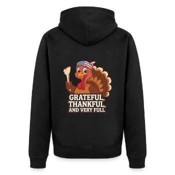 Lustiger Thanksgiving Truthahn - Unisex Premium Bio Zip Hoodie - Schwarz - Hinten - Nico (187cm)