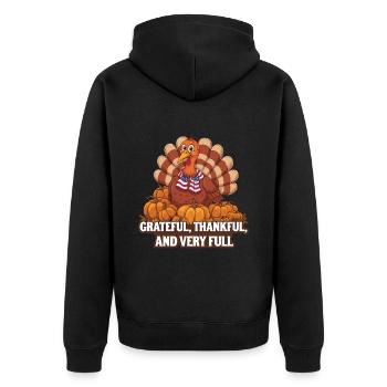 Lustiger Thanksgiving Truthahn - Unisex Premium Bio Zip Hoodie - Schwarz - Hinten - Nico (187cm)