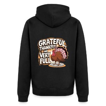 Lustiger Thanksgiving Truthahn - Unisex Premium Bio Zip Hoodie - Schwarz - Hinten - Nico (187cm)