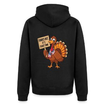 Lustiger Thanksgiving Truthahn - Unisex Premium Bio Zip Hoodie - Schwarz - Hinten - Nico (187cm)