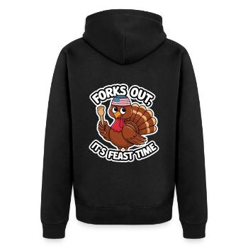 Lustiger Thanksgiving Truthahn - Unisex Premium Bio Zip Hoodie - Schwarz - Hinten - Nico (187cm)