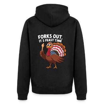 Lustiger Thanksgiving Truthahn - Unisex Premium Bio Zip Hoodie - Schwarz - Hinten - Nico (187cm)