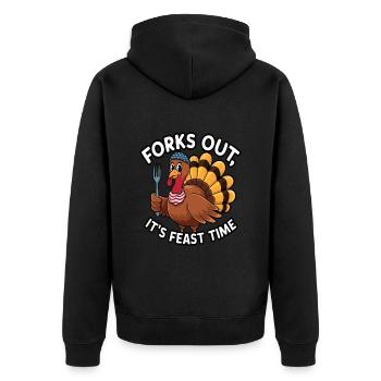 Lustiger Thanksgiving Truthahn - Unisex Premium Bio Zip Hoodie - Schwarz - Hinten - Nico (187cm)