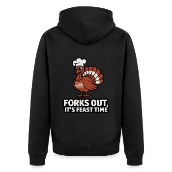 Lustiger Thanksgiving Truthahn - Unisex Premium Bio Zip Hoodie - Schwarz - Hinten - Nico (187cm)