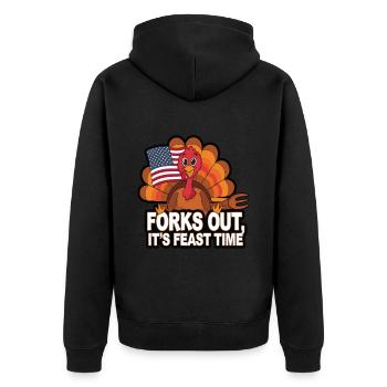 Lustiger Thanksgiving Truthahn - Unisex Premium Bio Zip Hoodie - Schwarz - Hinten - Nico (187cm)
