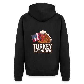 Lustiger Thanksgiving Truthahn - Unisex Premium Bio Zip Hoodie - Schwarz - Hinten - Nico (187cm)