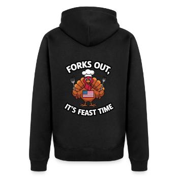 Lustiger Thanksgiving Truthahn - Unisex Premium Bio Zip Hoodie - Schwarz - Hinten - Nico (187cm)