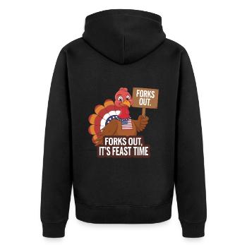 Lustiger Thanksgiving Truthahn - Unisex Premium Bio Zip Hoodie - Schwarz - Hinten - Nico (187cm)