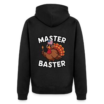Lustiger Thanksgiving Truthahn - Unisex Premium Bio Zip Hoodie - Schwarz - Hinten - Nico (187cm)