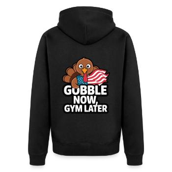 Lustiger Thanksgiving Truthahn - Unisex Premium Bio Zip Hoodie - Schwarz - Hinten - Nico (187cm)