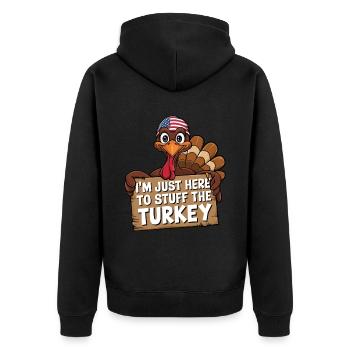 Lustiger Thanksgiving Truthahn - Unisex Premium Bio Zip Hoodie - Schwarz - Hinten - Nico (187cm)