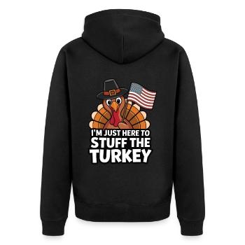 Lustiger Thanksgiving Truthahn - Unisex Premium Bio Zip Hoodie - Schwarz - Hinten - Nico (187cm)