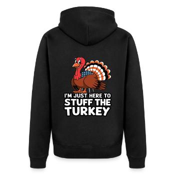 Lustiger Thanksgiving Truthahn - Unisex Premium Bio Zip Hoodie - Schwarz - Hinten - Nico (187cm)